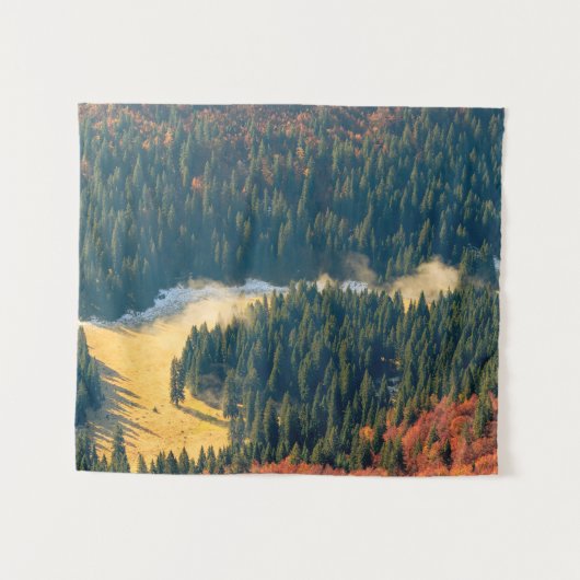 Mist op een eenzaam herfstveld wandkleed (Voorkant (horizontaal))