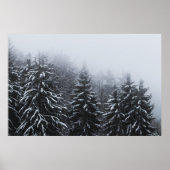 Mist over besneeuwd sparrenbos in de winter poster (Voorkant)