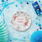 Mistachtig licht grijs glas en roze bloemen papieren bordje (Feest)