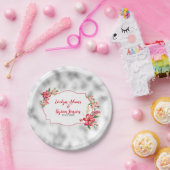 Mistachtig licht grijs glas en roze bloemen papieren bordje (Feest)