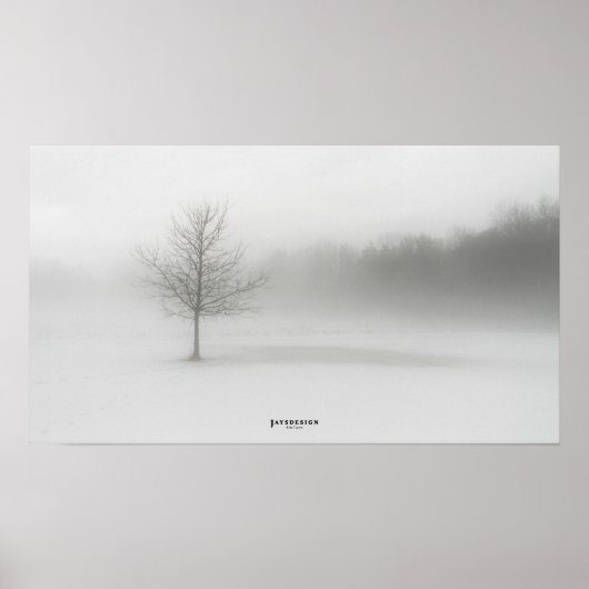 Mistachtig winterlandschap Poster monochroom (Voorkant)