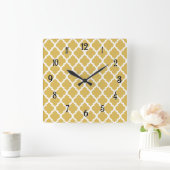 Misted Yellow Moroccan Tile Trellis Vierkante Klok (Huis)