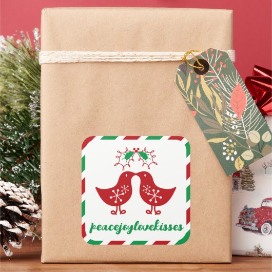 Misteletoe Kusende Kuikens Mr & Mrs 1e Kerstmis Vierkante Sticker (Feestdagen)