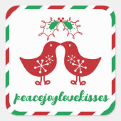 Misteletoe Kusende Kuikens Mr & Mrs 1e Kerstmis Vierkante Sticker (Voorkant)