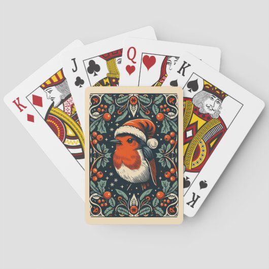 Mistelkrans Cute Kerstman Robin Pokerkaarten (Achterkant)