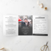 Mistelteen houtskool witte huwelijksmaaltijd optie drieluik uitnodiging (Binnen)