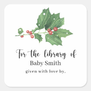 Mistelteen tak - Baby Shower Bibliotheek Vierkante Sticker