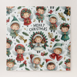 Misteltoe Kerstengelzangers met trompetten Legpuzzel