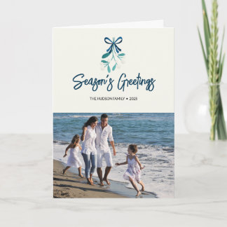 Misteltoe met blauwe lint kaart