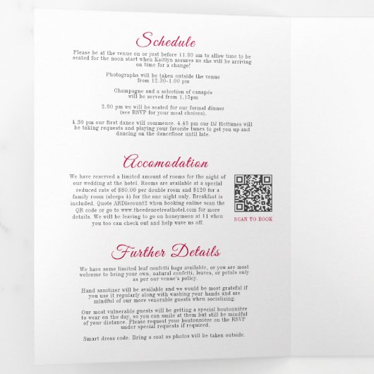 Misteltoe rood wit huwelijksmaaltijd optie RSVP Drieluik Uitnodiging (Binnenzijde eerst)