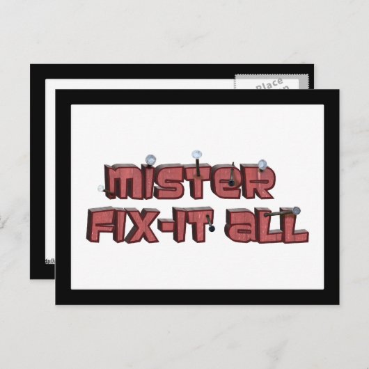 Mister Fix-it All Wooden Text Design Briefkaart (Voorkant / Achterkant)