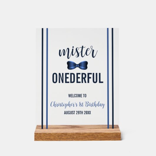 Mister Onederful Bow Stropdas 1e verjaardag Acryl Bord (Voorkant)