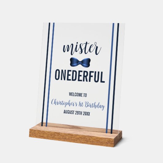 Mister Onederful Bow Stropdas 1e verjaardag Acryl Bord (Hoek)