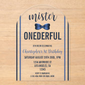Mister Onederful Bow Stropdas 1e verjaardag Acryl Uitnodigingen (Voorkant)