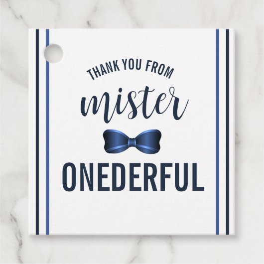 Mister Onederful Bow Stropdas 1e verjaardag Bedankjes Labels (Voorkant)