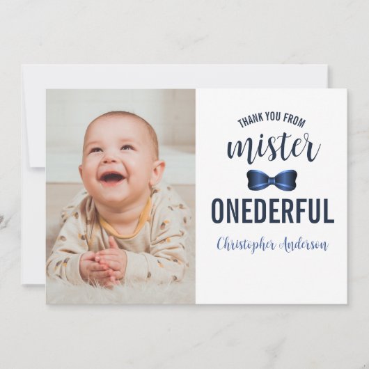 Mister Onederful Bow Stropdas 1e verjaardag Bedankkaart (Voorkant)