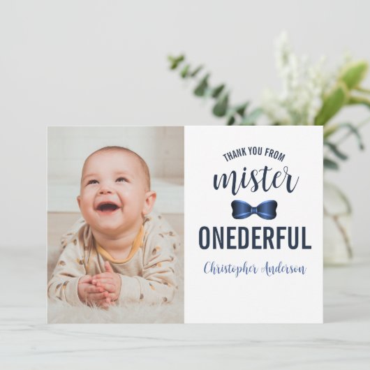 Mister Onederful Bow Stropdas 1e verjaardag Bedankkaart (Staand voorkant)