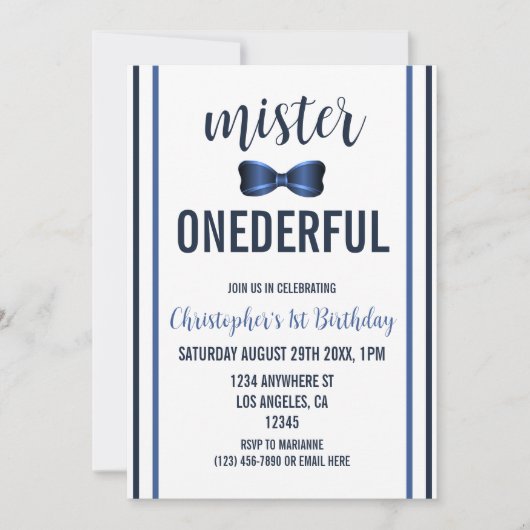 Mister Onederful Bow Stropdas 1e verjaardag Kaart (Voorkant)