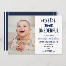 Mister Onederful Bow Stropdas 1e verjaardag Kaart