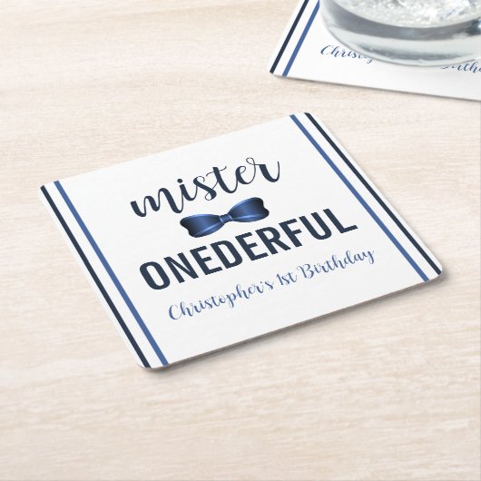 Mister Onederful Bow Stropdas 1e verjaardag Kartonnen Onderzetters (Schuin)
