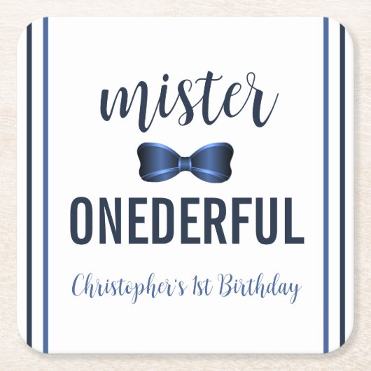 Mister Onederful Bow Stropdas 1e verjaardag Kartonnen Onderzetters (Voorkant)