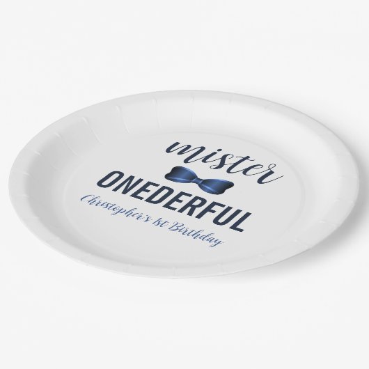 Mister Onederful Bow Stropdas 1e verjaardag Papieren Bordje (Gekanteld)
