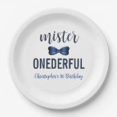 Mister Onederful Bow Stropdas 1e verjaardag Papieren Bordje (Voorkant)