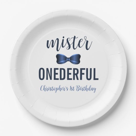Mister Onederful Bow Stropdas 1e verjaardag Papieren Bordje (Voorkant)