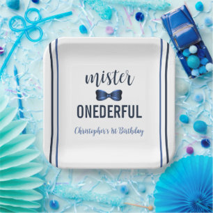 Mister Onederful Bow Stropdas 1e verjaardag Papieren Bordje