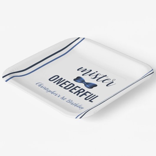 Mister Onederful Bow Stropdas 1e verjaardag Papieren Bordje (Gebogen)