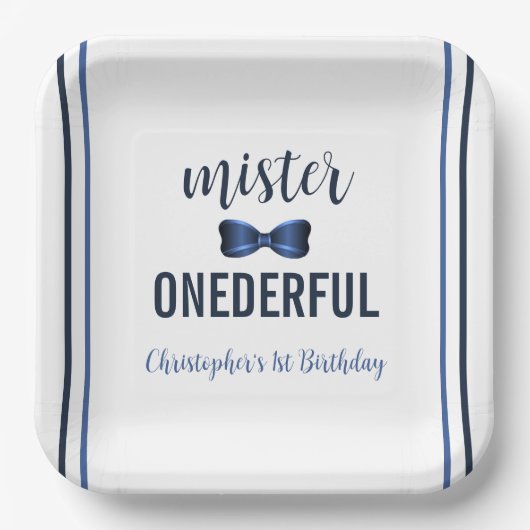 Mister Onederful Bow Stropdas 1e verjaardag Papieren Bordje (Voorkant)