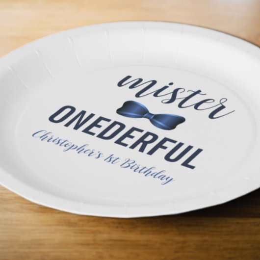 Mister Onederful Bow Stropdas 1e verjaardag Papieren Bordje
