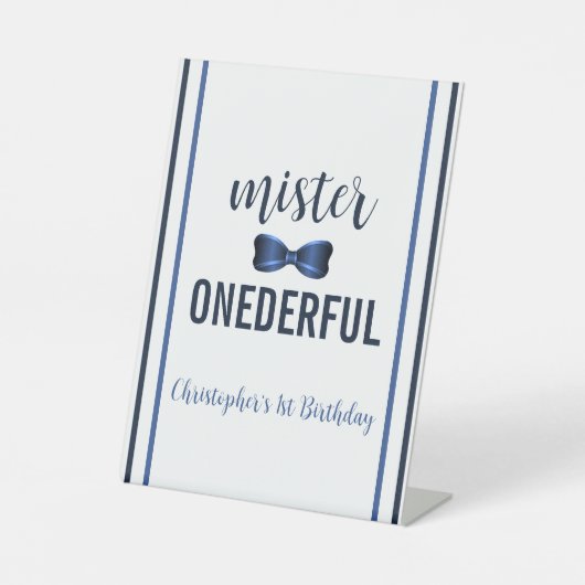 Mister Onederful Bow Stropdas 1e verjaardag Reclamebord Met Voetstuk (Voorkant)
