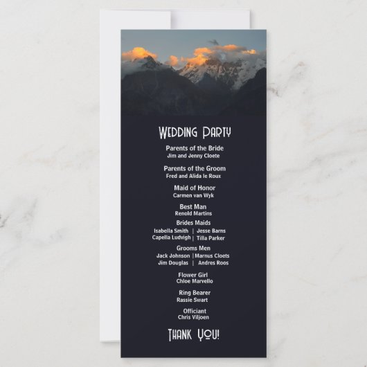 Mistic Mountain Dark Wedding-programma (Achterkant)