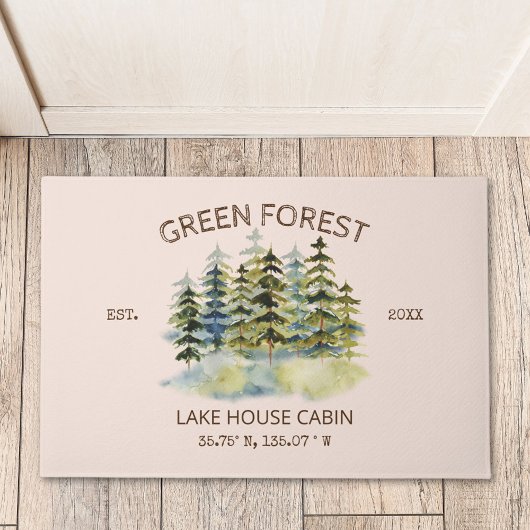  mistig groen bos Waterverf Cabin Lodge Deurmat