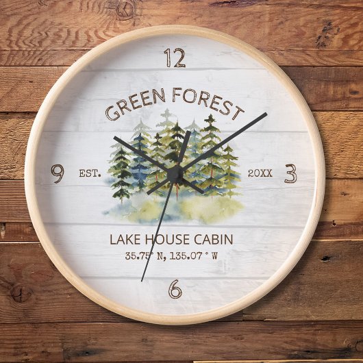  mistig groen bos Waterverf Cabin Lodge Grote Klok