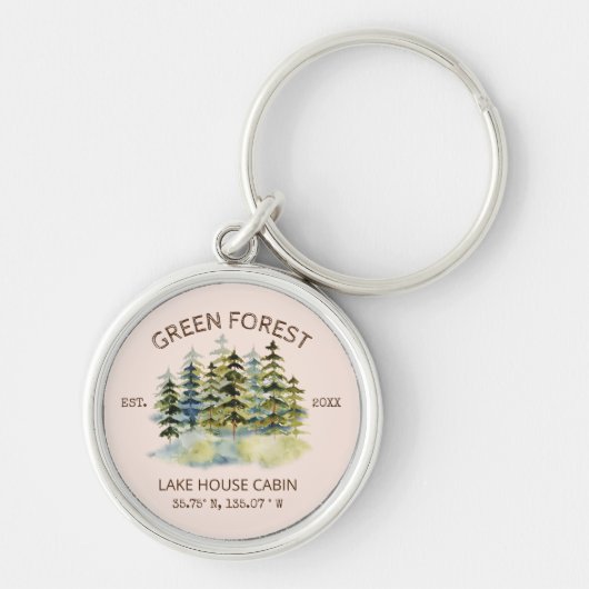  mistig groen bos Waterverf Cabin Lodge Sleutelhanger (Voorkant)
