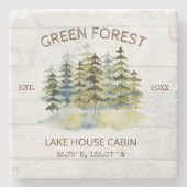 mistig groen bos Waterverf Cabin Lodge Stenen Onderzetter (Voorkant)