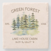  mistig groen bos Waterverf Cabin Lodge Stenen Onderzetter (Voorkant)