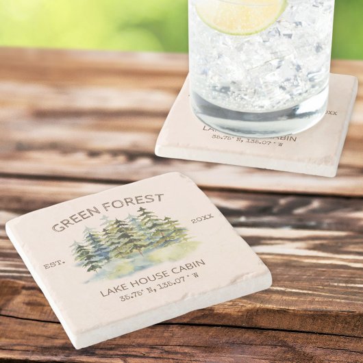  mistig groen bos Waterverf Cabin Lodge Stenen Onderzetter