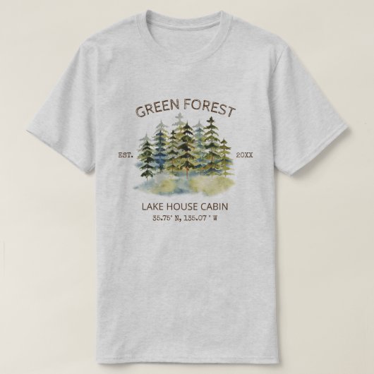 mistig groen bos Waterverf Cabin Lodge T-shirt (Design voorkant)