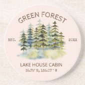 mistig groen bos Waterverf Cabin Lodge Zandsteen Onderzetter (Voorkant)