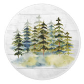 mistig groen dennenbos Waterverf wit hout Keramische Knop (Voorkant)