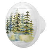 mistig groen dennenbos Waterverf wit hout Keramische Knop (Rechts)