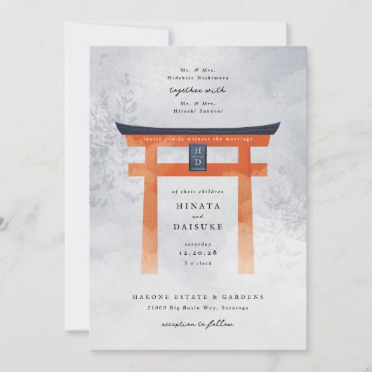 mistig japans torii poort romantische bruiloft kaart (Voorkant)