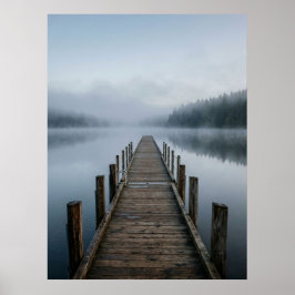 Mistig meer Houten Steiger Kalme uitzicht Poster