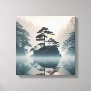 Mistig meer serene Japandi wanddecoratie