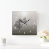 mistig starburst boom landschap wandklok (Huis)