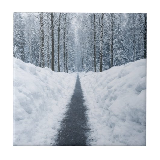Mistig winterwoudpad Winterlandschap Tegeltje (Voorkant)