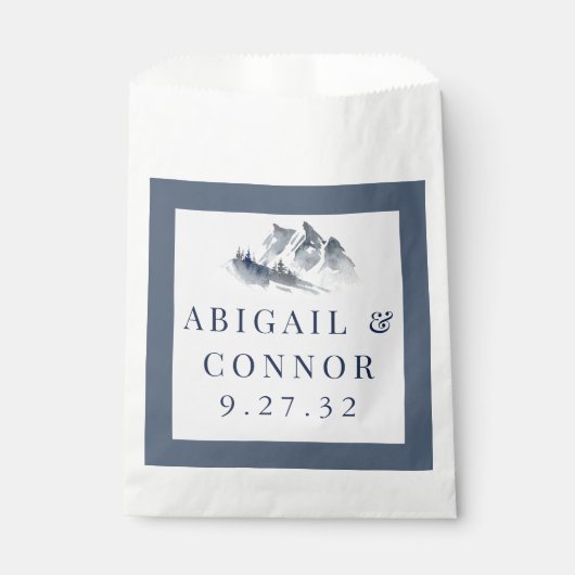 Mistige Berg Blauw Grijs Witte Elegante Rand Bedankzakje (Voorkant)